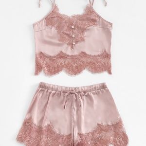 Satin lace cami short set